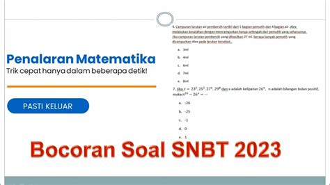 Trik Cepat Bocoran Soal Penalaran Matematika Snbt Youtube