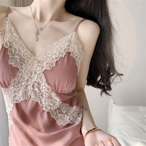 Summer Lace Strap Nightgown Women Sexy Nightdress Dressing Gown Chemise Sleepwear Lingerie Satin