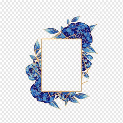 Blue Rose Wreath And Gold Frame Floral Clipart Watercolor Etsy