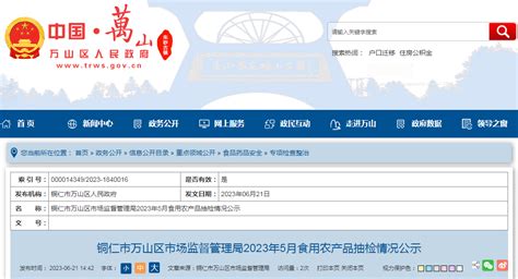 贵州省铜仁市万山区市场监管局公示2023年5月食用农产品抽检情况 中国质量新闻网