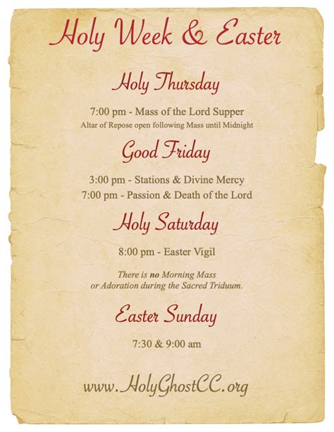 Holy Week Easter Church Of The Holy Ghost