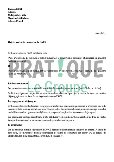 Lettre Modèle de convention de Pacs Pratique fr