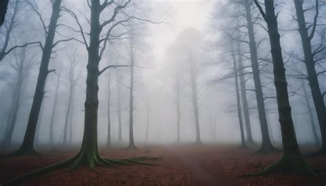 Premium Photo A Misty Forest At Dusk With A Cloudy Sky