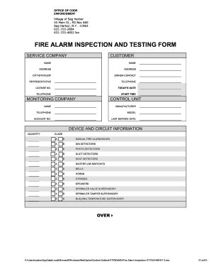 Fillable Online Fire Alarm Inspection And Testing Form Village Of Sag