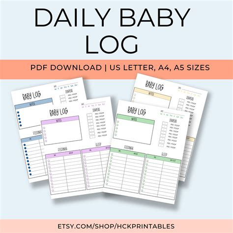 Baby Log Printable Baby Tracker Newborn Baby Care Log Infant Daily Log