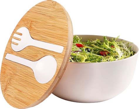 Amazon ECOWAY Bamboo Salad Bowl With Lid Bamboo Fiber Serving