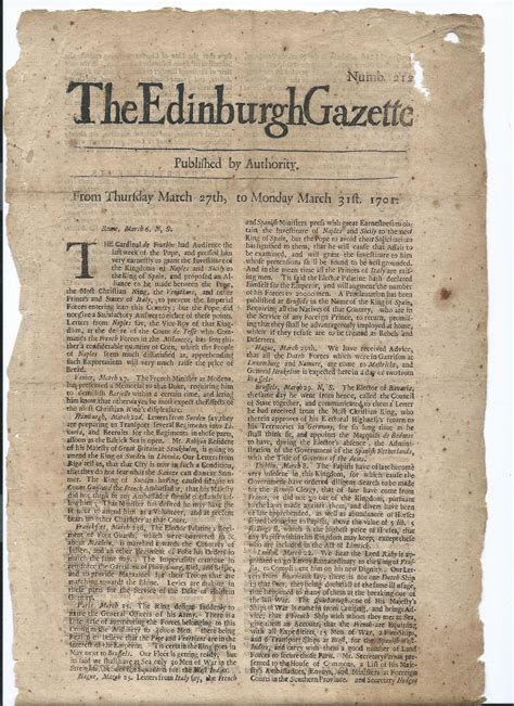 An Old Newspaper With The Words The Edinburgh Gazette Printed On It