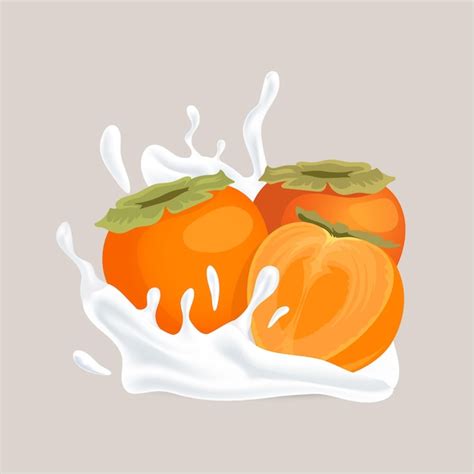 Premium Vector Fresh Juicy Whole And Half Sliced Persimmon And Splash Of