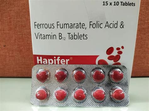 Hapifer Ferrous Fumarate Folic Acid And Vitamin B12 Tablets Packaging Size 3x5x10 At Rs 45