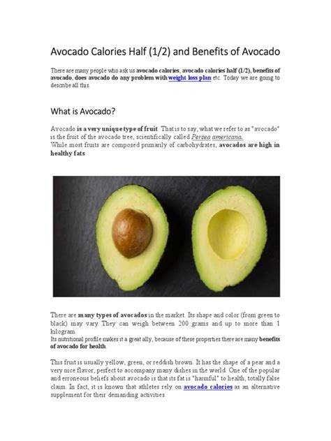 Avocado Calories Half and Benefits of Avocado | PDF | Avocado | Nutrition