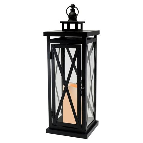 Metal Lantern Black Criscross With Battery Operated Led Candle Transitional Candleholders