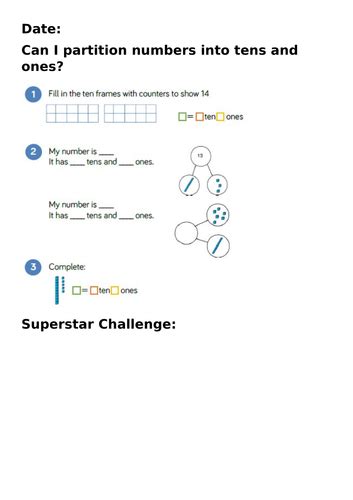 Place Value Partitioning Year 1 Worksheets Teaching Resources