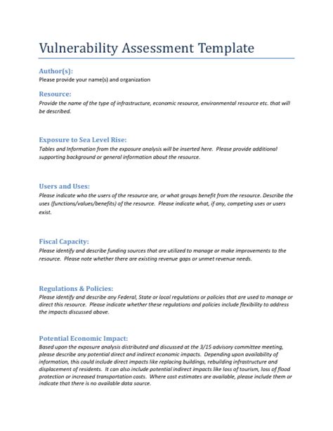 Vulnerability Assessment Template Download Printable Pdf Templateroller