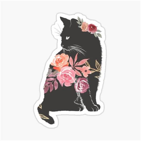 Black Cat With Flowers Cute Sticker For Sale By Devante5663 Redbubble