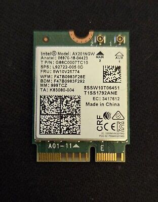 INTEL AX201NGW DUAL BAND Wi-Fi 5.0 AND 2.4GHZ + BLUETOOTH NETWORK CARD ...