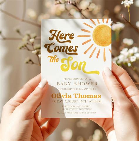 editable    son baby shower invitation watercolour sunshine