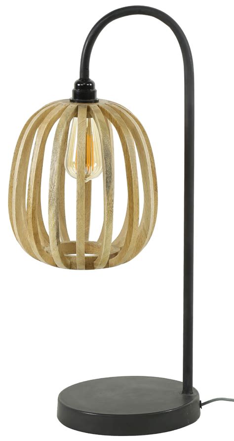 Lampa Sto Owa Loft Czarna Klosz Drewno Mango Naturalne X Cm Z