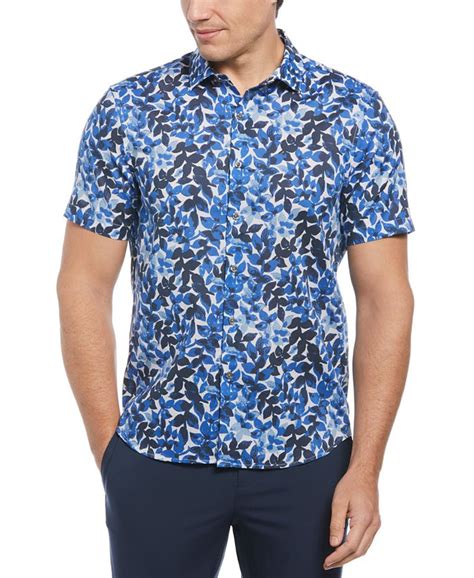 Perry Ellis Mens Floral Print Short Sleeve Button Front Cotton Shirt Macys