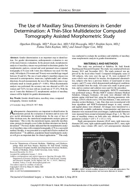 Pdf The Use Of Maxillary Sinus Dimensions In Gender Determination