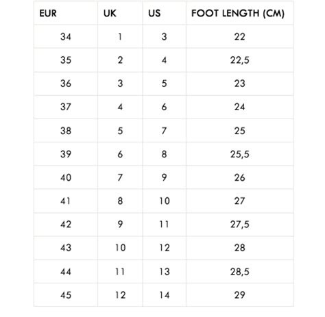 Men S Women S Designer Shoe Size Conversion Chart