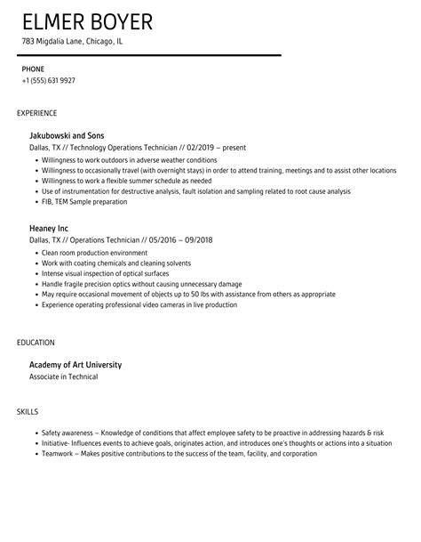 Operations Technician Resume Samples | Velvet Jobs