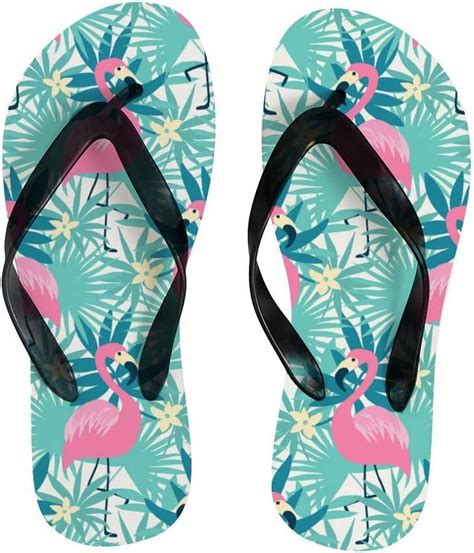 Freeamg Flip Flops Summer Flamingo Bird Palm Leaves Slippers Sandals