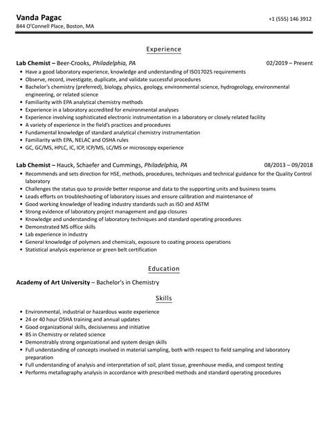 Lab Chemist Resume Samples Velvet Jobs