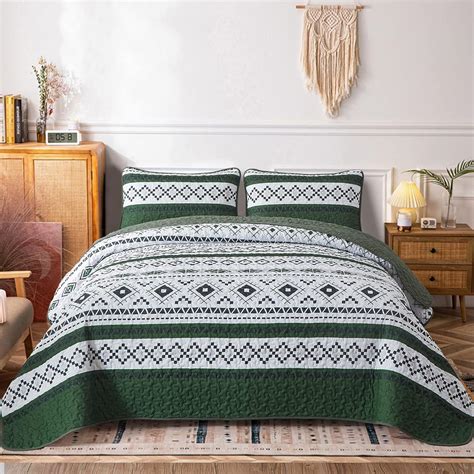 Amazon Djy Boho Aztec Quilt Set Queen Green Geometric Quilt