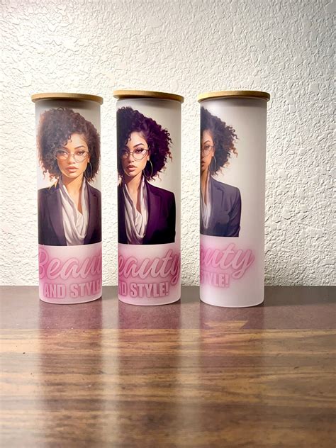 African American Woman Frosted Glass Tumbler Skinny Glass Tumbler