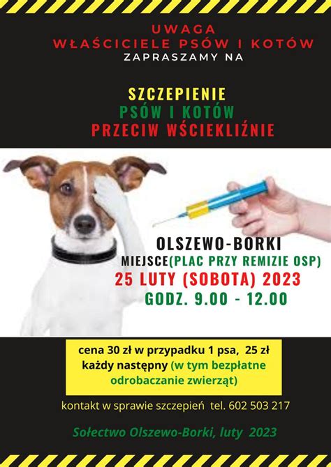 Szczepienie psów i kotów przeciw wściekliźnie w Olszewie Borkach