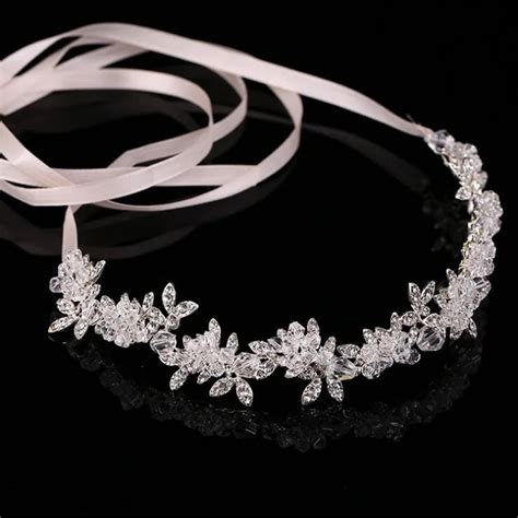 Cristal Strass Nupcial Headpiece Cetim Fita Casamento Acess Rios Para O