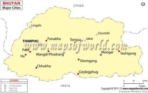 Bhutan Cities Map, Major Cities in Bhutan