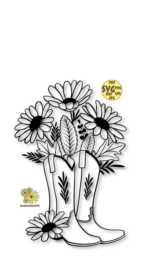 Flower Boots Svg File Floral Cowgirl Svg Sunflowers Svg Western Svg