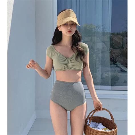 Women High Waisted Swimsuits Bikini Set Bathing Suits Female Solid