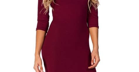 Margo Burgundy Red 34 Sleeve Jersey Bodycon Midi Dress Burgundy