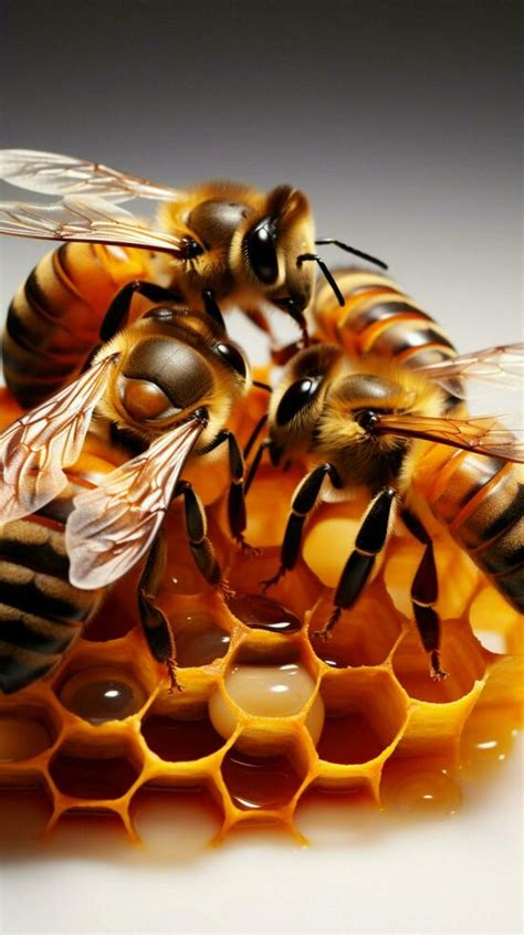 Bee swarm envelops honeycomb, stark against a pristine white backdrop a ...