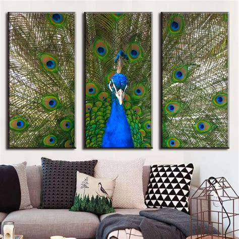 Aliexpress Buy 3 Pcs Set Large Canvas Paintings Framed Peacock