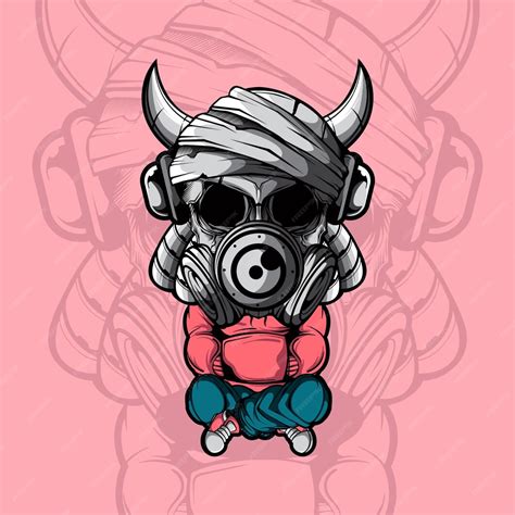 PERSONAGEM DE CABEÇA GRANDE CRÂNIO COM ESTILO URBANO | Vetor Premium