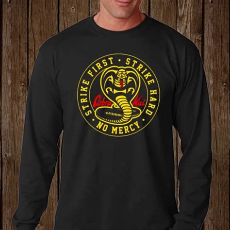 Cobra Kai Logo Karate Kid No Mercy Long Sleeve Black T Shirt Size S 2xl