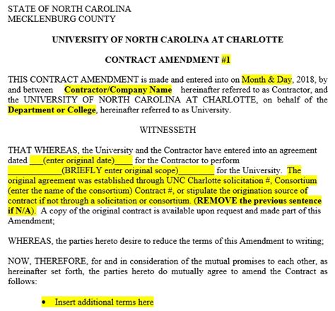 Free Contract Amendment Templates Word Pdf