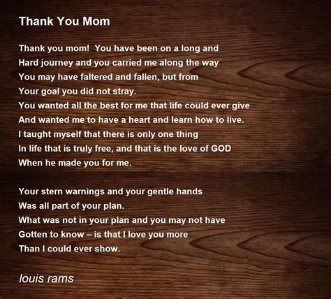 Thank You Mom by louis rams - Thank You Mom Poem