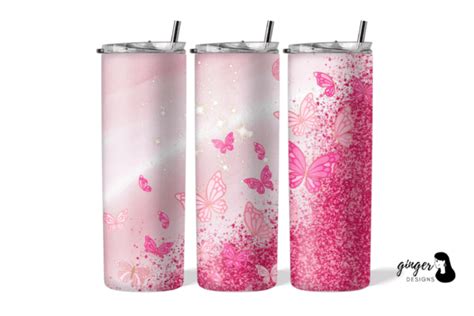 Butterfly Glitter Pink 20oz Tumbler Graphic By Gingerdesign · Creative