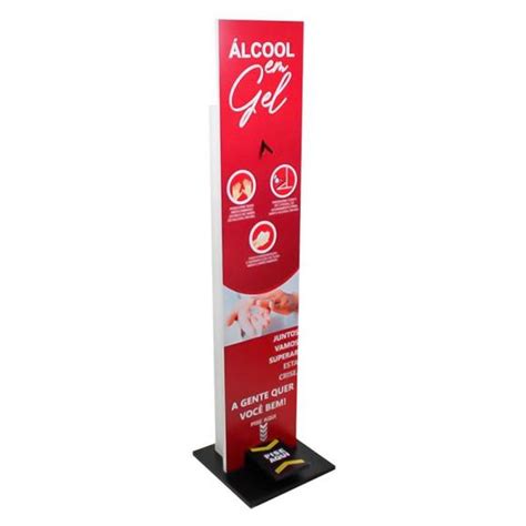 Totem Display Suporte Para Lcool Gel Dispenser Pedal Vermelho