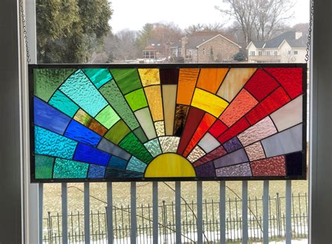 Stained Glass Panel Window Large Rainbow Arch Horizontal Etsy In 2022 Stained Glass Stained