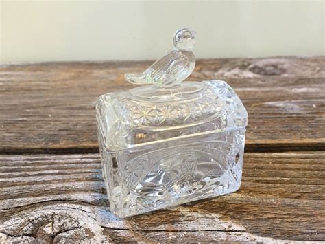 Vintage Hofbauer Brydes Lead Crystal Trinket Ring Box With Bird On Top Haute Juice