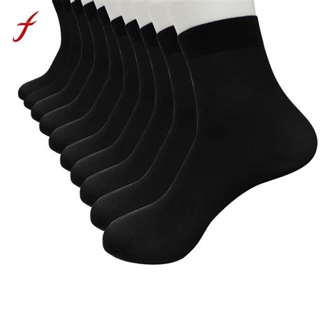 10 Pairs Men Socks Bamboo Fiber Ultra Thin Elastic Silky Short Silk