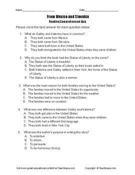 Benchmark Advance Reading Comprehension Quiz 3rd Grade From Mexico And