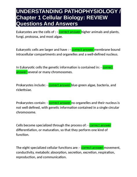 Eukaryotic Cell Structure And Function Pathophysiology Review Exams