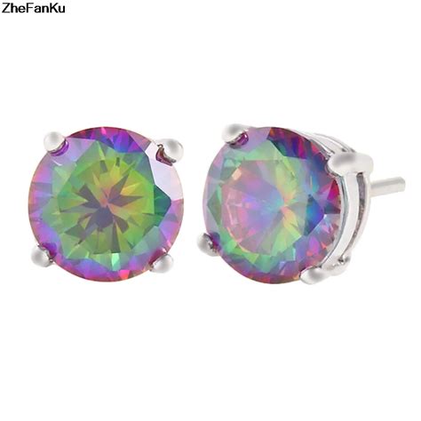 New Mystic Rainbow Zircon Stud Earrings For Women Wedding Colorful