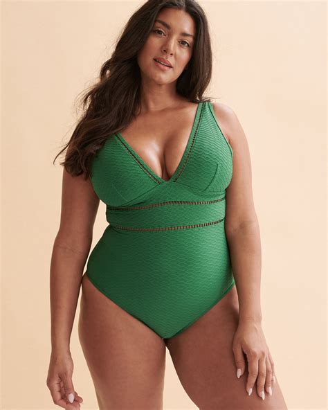 Sea Level Honeycomb Plunge One Piece Swimsuit Green Bikini Village